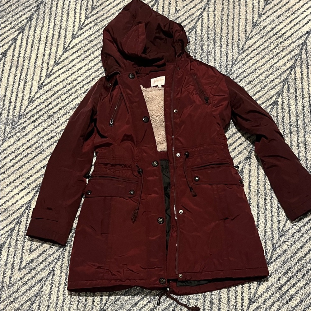 Laundry By Shelli Segal Maroon Hooded Utility Jacket